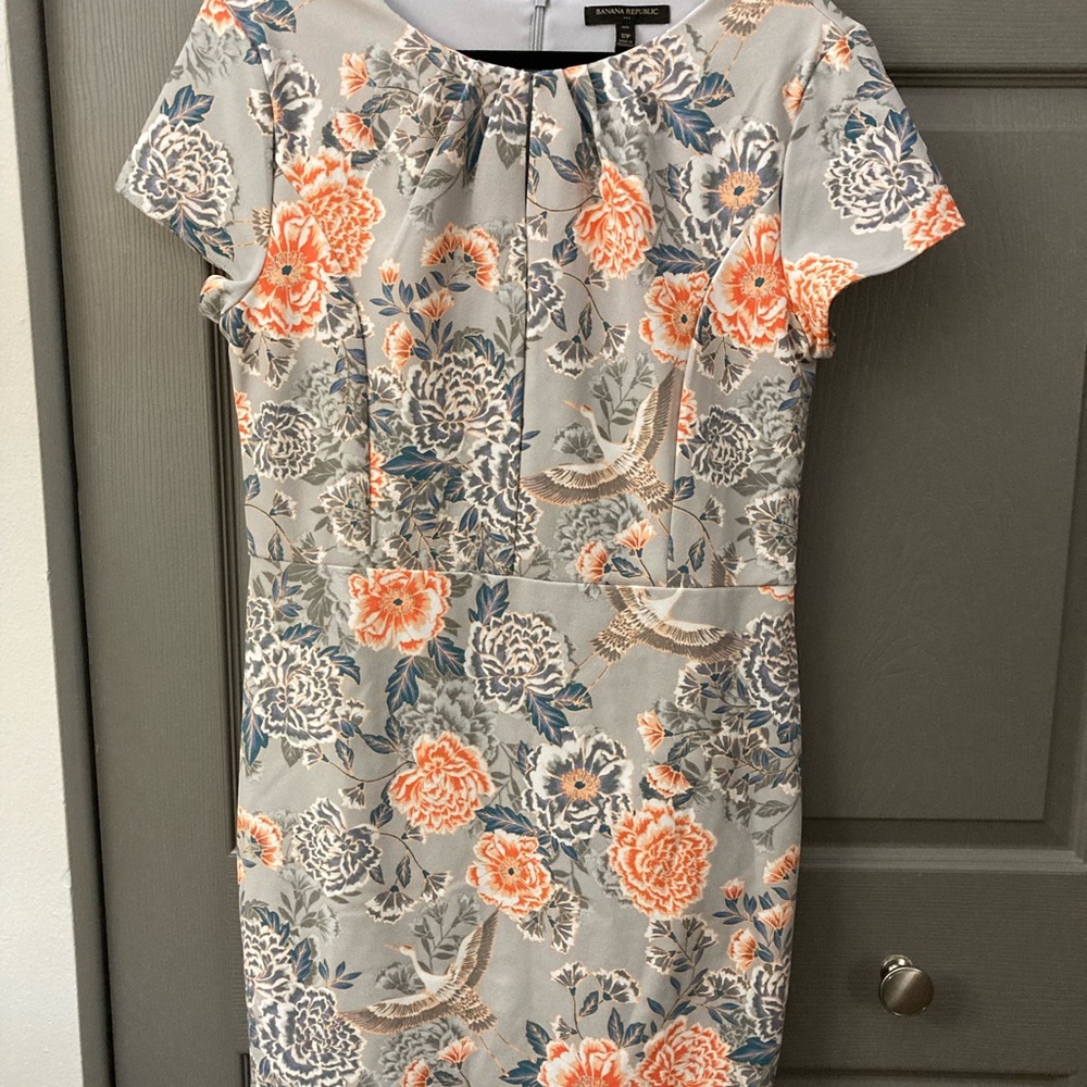 banana republic dress - grey, light blue, beige, orange pattern